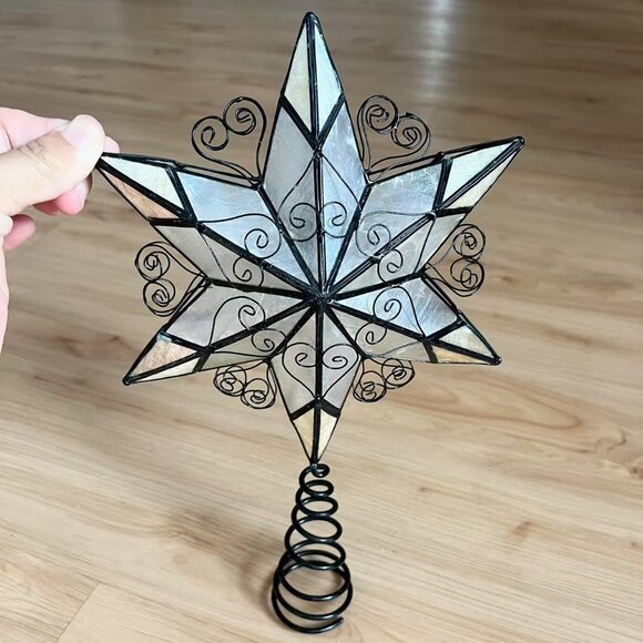 Capiz Shell & Pearl Metal Tree Topper 10"x7" - Picture 2 of 7